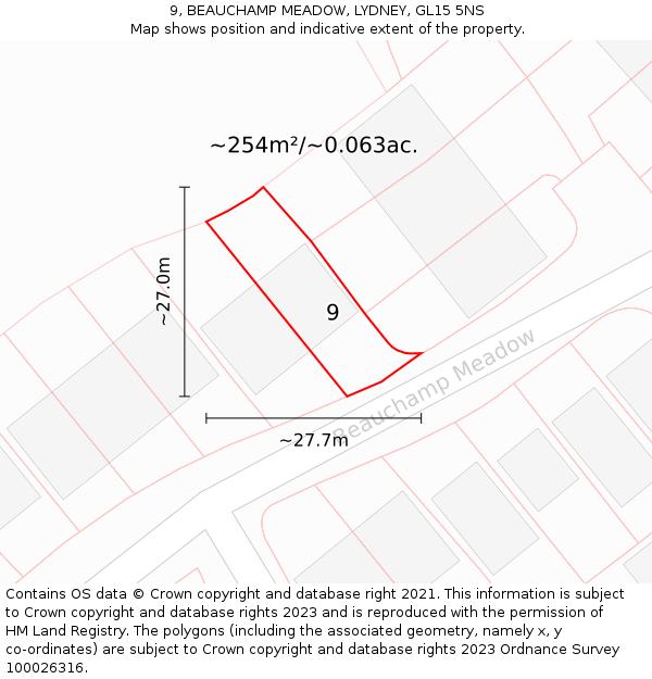 9, BEAUCHAMP MEADOW, LYDNEY, GL15 5NS: Plot and title map