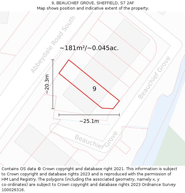 9, BEAUCHIEF GROVE, SHEFFIELD, S7 2AF: Plot and title map