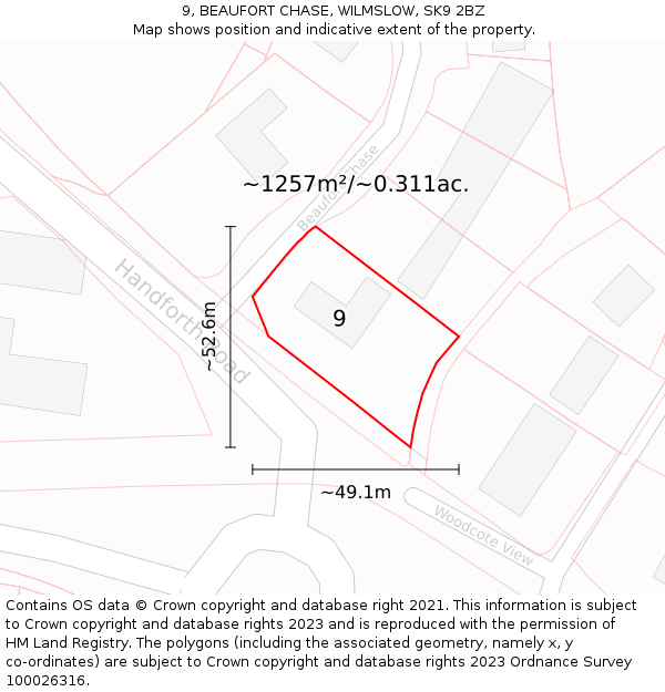 9, BEAUFORT CHASE, WILMSLOW, SK9 2BZ: Plot and title map