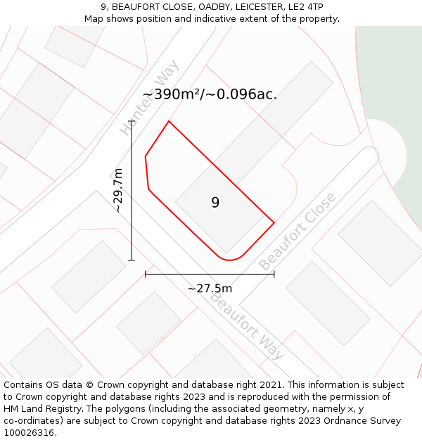9, BEAUFORT CLOSE, OADBY, LEICESTER, LE2 4TP: Plot and title map