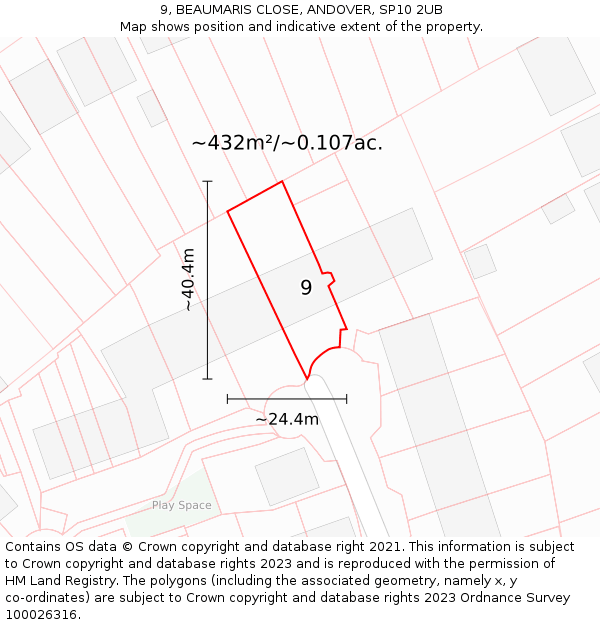 9, BEAUMARIS CLOSE, ANDOVER, SP10 2UB: Plot and title map