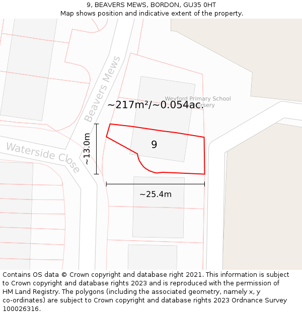 9, BEAVERS MEWS, BORDON, GU35 0HT: Plot and title map