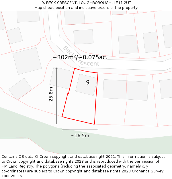 9, BECK CRESCENT, LOUGHBOROUGH, LE11 2UT: Plot and title map