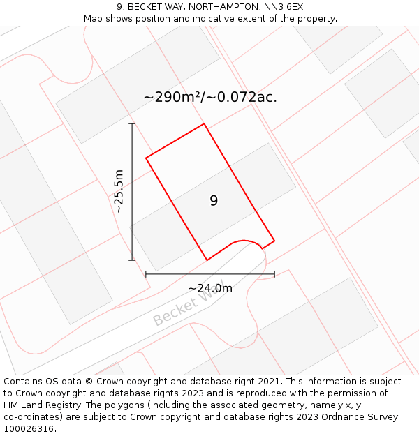 9, BECKET WAY, NORTHAMPTON, NN3 6EX: Plot and title map