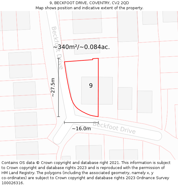 9, BECKFOOT DRIVE, COVENTRY, CV2 2QD: Plot and title map