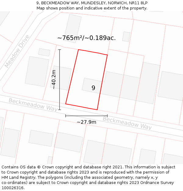 9, BECKMEADOW WAY, MUNDESLEY, NORWICH, NR11 8LP: Plot and title map