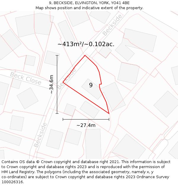 9, BECKSIDE, ELVINGTON, YORK, YO41 4BE: Plot and title map