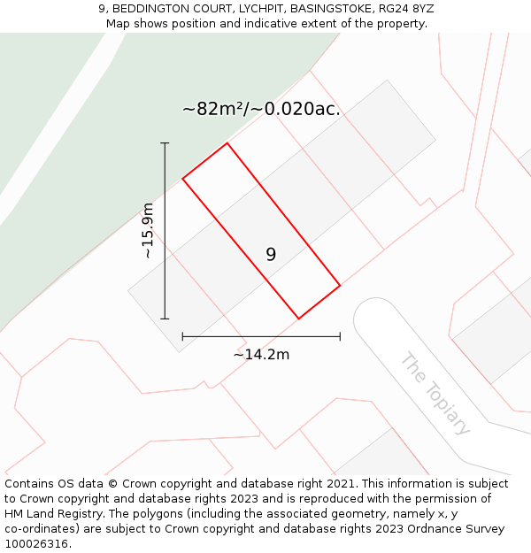 9, BEDDINGTON COURT, LYCHPIT, BASINGSTOKE, RG24 8YZ: Plot and title map