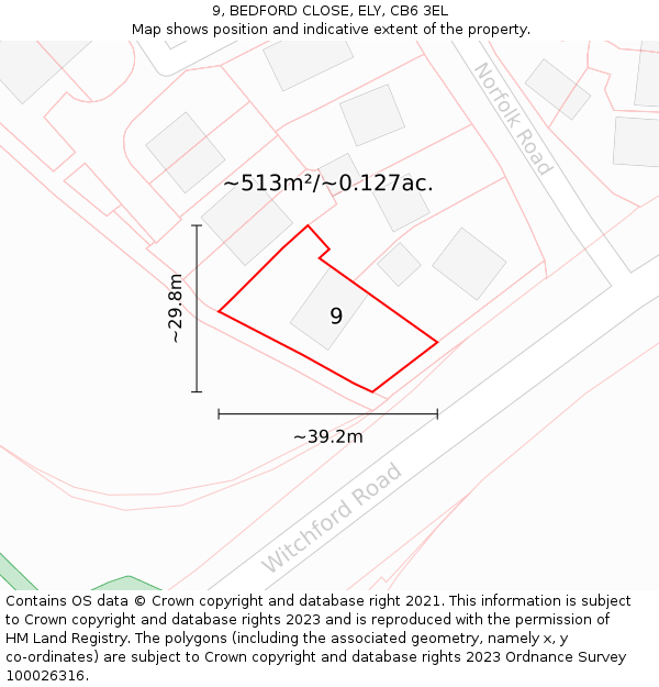 9, BEDFORD CLOSE, ELY, CB6 3EL: Plot and title map