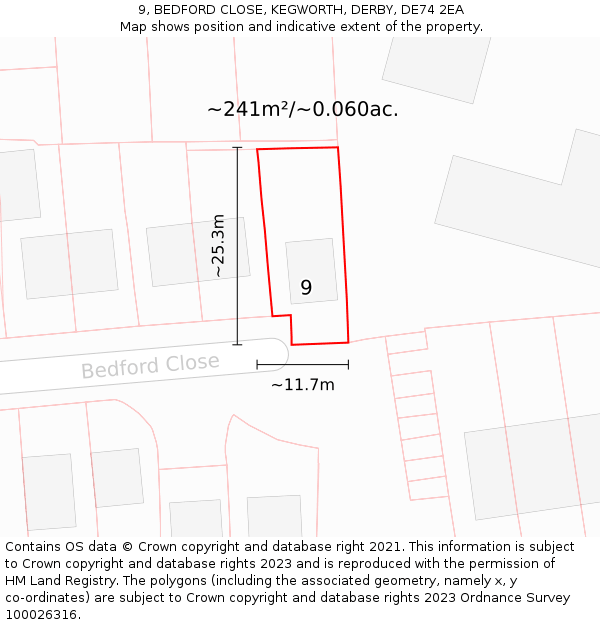 9, BEDFORD CLOSE, KEGWORTH, DERBY, DE74 2EA: Plot and title map