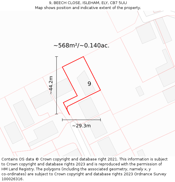 9, BEECH CLOSE, ISLEHAM, ELY, CB7 5UU: Plot and title map