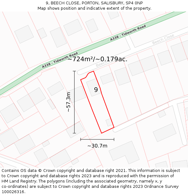 9, BEECH CLOSE, PORTON, SALISBURY, SP4 0NP: Plot and title map