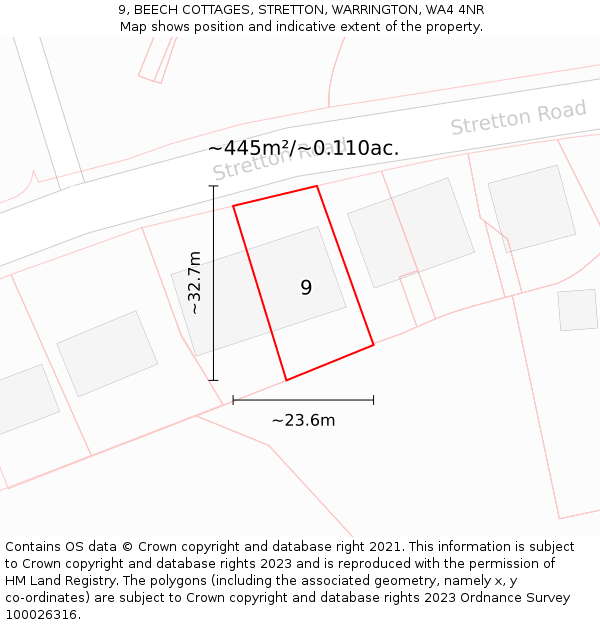 9, BEECH COTTAGES, STRETTON, WARRINGTON, WA4 4NR: Plot and title map