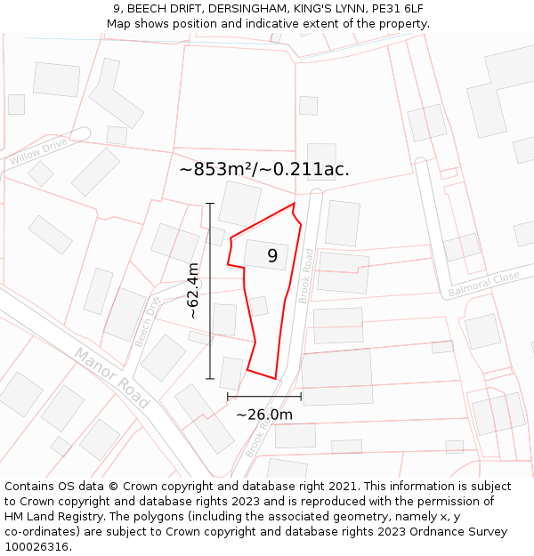 9, BEECH DRIFT, DERSINGHAM, KING'S LYNN, PE31 6LF: Plot and title map