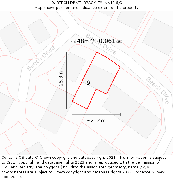 9, BEECH DRIVE, BRACKLEY, NN13 6JG: Plot and title map