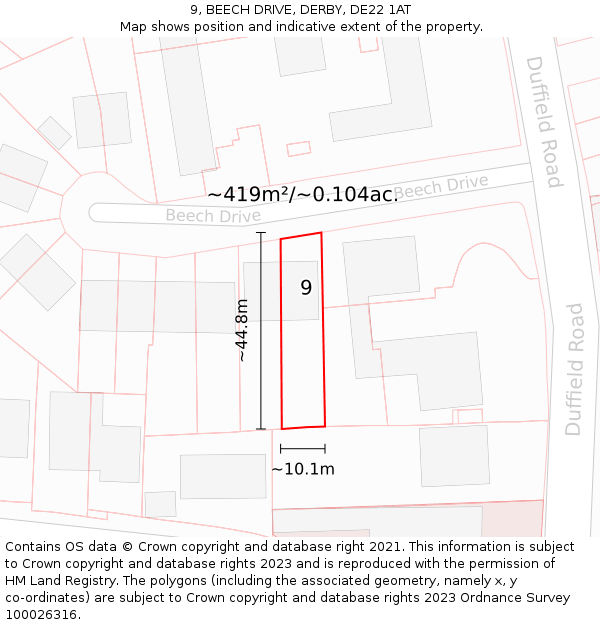 9, BEECH DRIVE, DERBY, DE22 1AT: Plot and title map