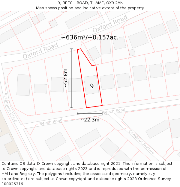 9, BEECH ROAD, THAME, OX9 2AN: Plot and title map