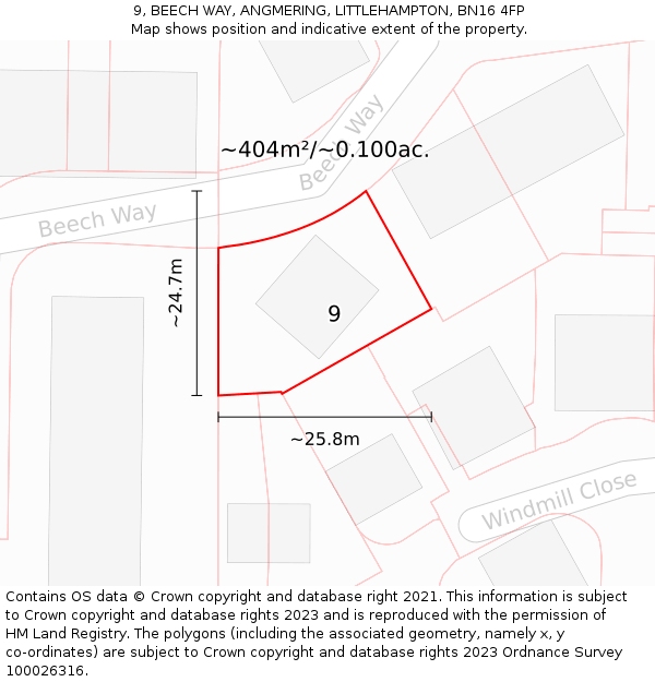 9, BEECH WAY, ANGMERING, LITTLEHAMPTON, BN16 4FP: Plot and title map