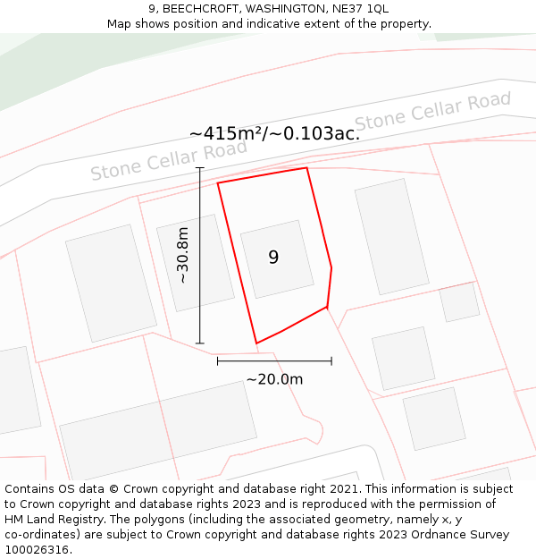 9, BEECHCROFT, WASHINGTON, NE37 1QL: Plot and title map