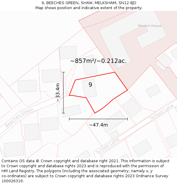 9, BEECHES GREEN, SHAW, MELKSHAM, SN12 8JD: Plot and title map