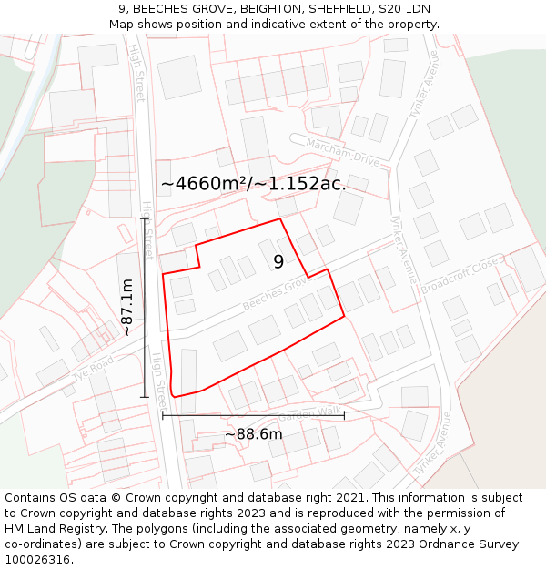 9, BEECHES GROVE, BEIGHTON, SHEFFIELD, S20 1DN: Plot and title map