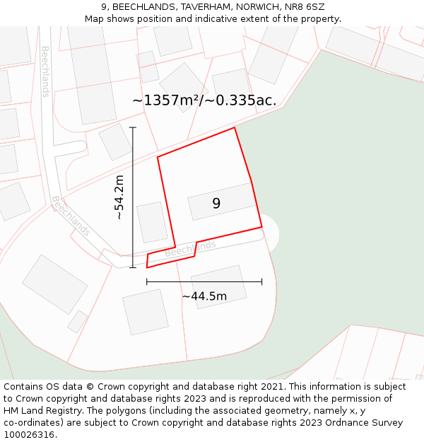 9, BEECHLANDS, TAVERHAM, NORWICH, NR8 6SZ: Plot and title map