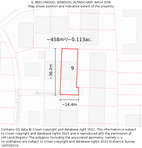 9, BEECHWOOD, BOWDON, ALTRINCHAM, WA14 3DW: Plot and title map
