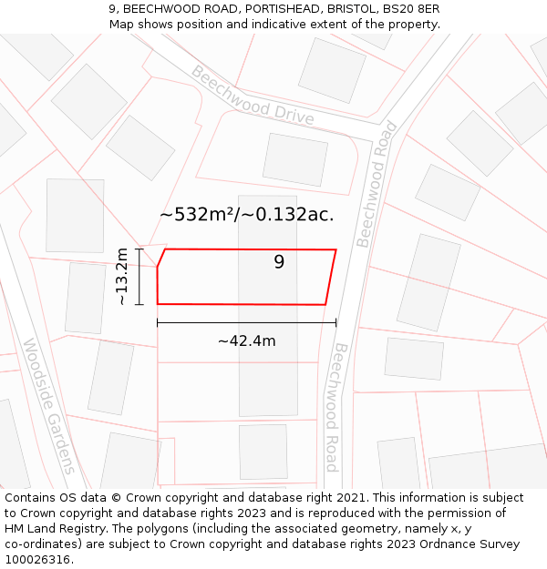 9, BEECHWOOD ROAD, PORTISHEAD, BRISTOL, BS20 8ER: Plot and title map