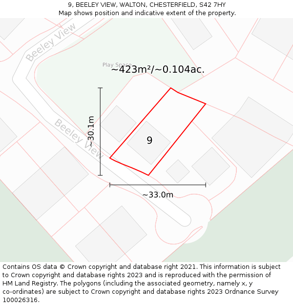 9, BEELEY VIEW, WALTON, CHESTERFIELD, S42 7HY: Plot and title map