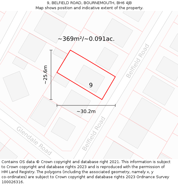 9, BELFIELD ROAD, BOURNEMOUTH, BH6 4JB: Plot and title map