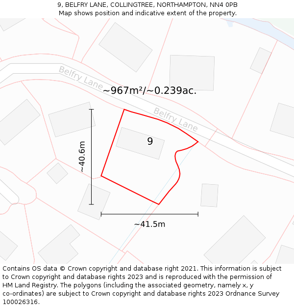 9, BELFRY LANE, COLLINGTREE, NORTHAMPTON, NN4 0PB: Plot and title map