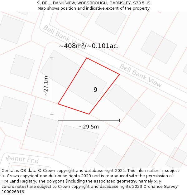 9, BELL BANK VIEW, WORSBROUGH, BARNSLEY, S70 5HS: Plot and title map