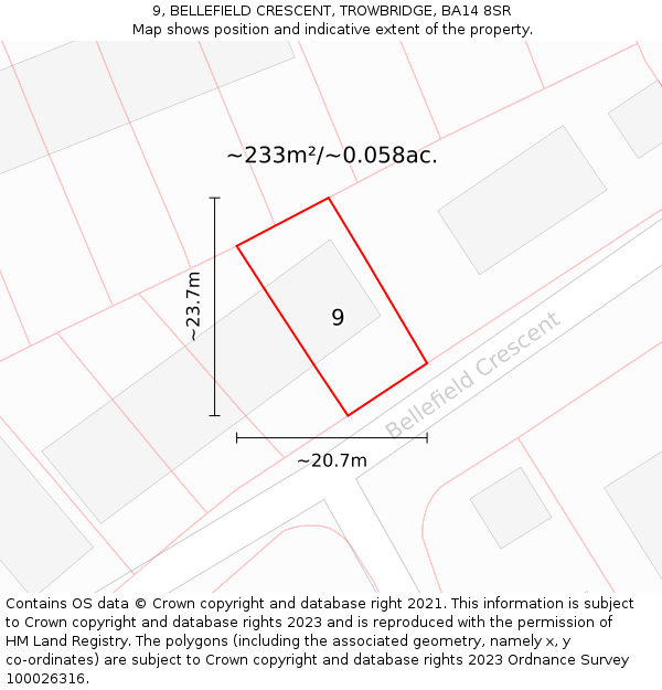 9, BELLEFIELD CRESCENT, TROWBRIDGE, BA14 8SR: Plot and title map
