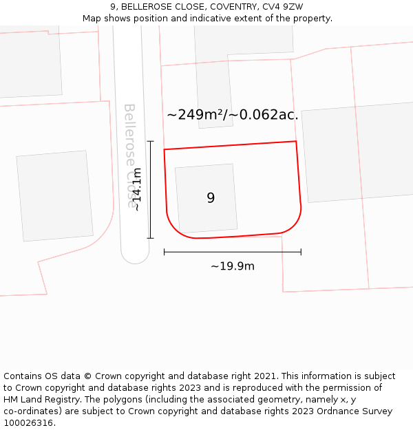 9, BELLEROSE CLOSE, COVENTRY, CV4 9ZW: Plot and title map