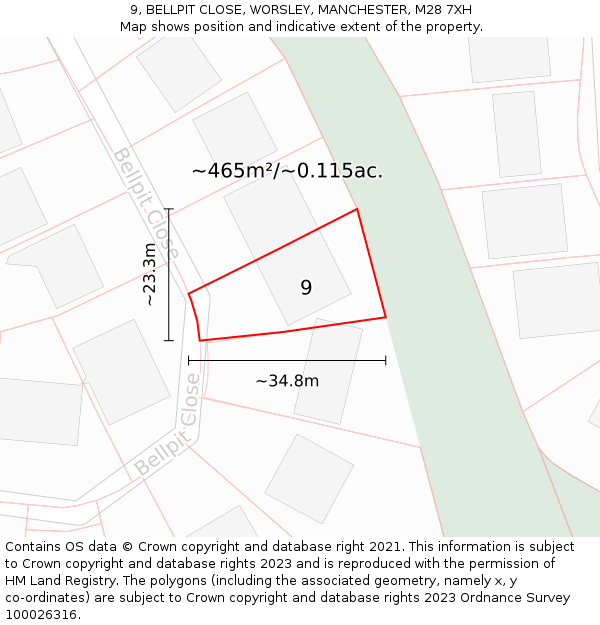 9, BELLPIT CLOSE, WORSLEY, MANCHESTER, M28 7XH: Plot and title map