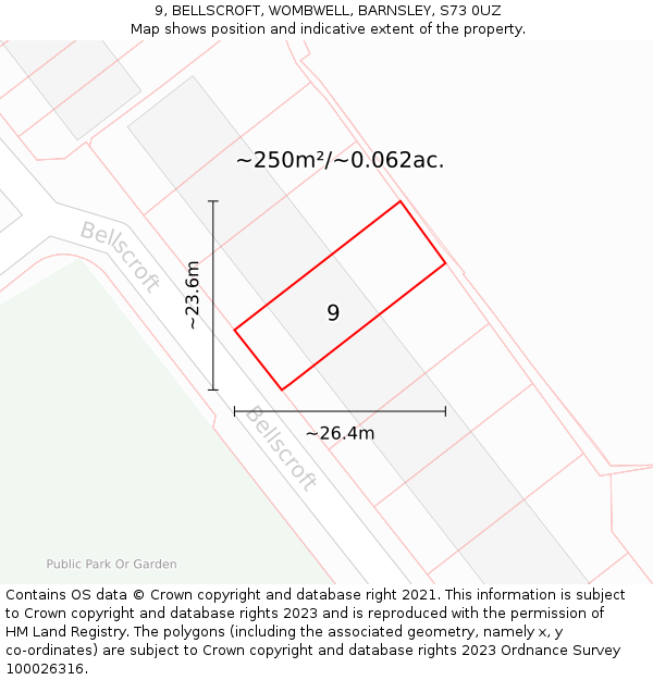 9, BELLSCROFT, WOMBWELL, BARNSLEY, S73 0UZ: Plot and title map