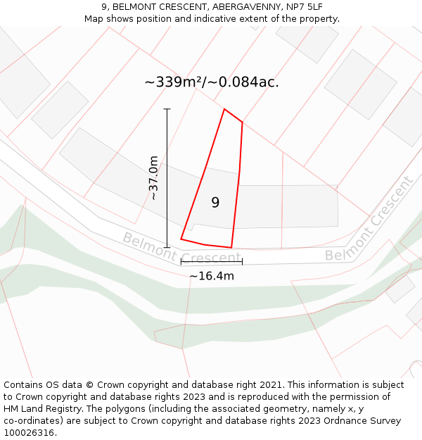 9, BELMONT CRESCENT, ABERGAVENNY, NP7 5LF: Plot and title map