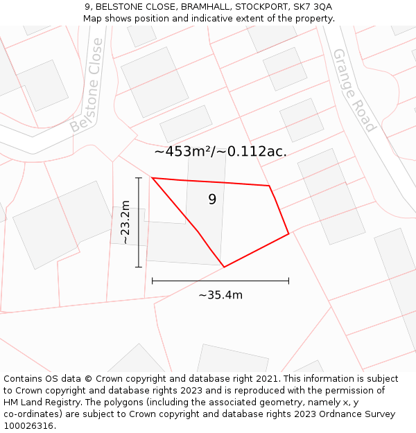 9, BELSTONE CLOSE, BRAMHALL, STOCKPORT, SK7 3QA: Plot and title map