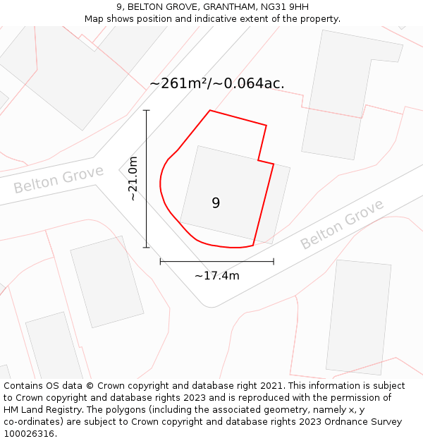 9, BELTON GROVE, GRANTHAM, NG31 9HH: Plot and title map