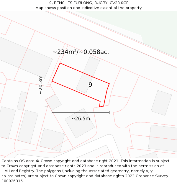 9, BENCHES FURLONG, RUGBY, CV23 0GE: Plot and title map