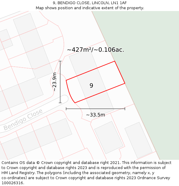 9, BENDIGO CLOSE, LINCOLN, LN1 1AF: Plot and title map