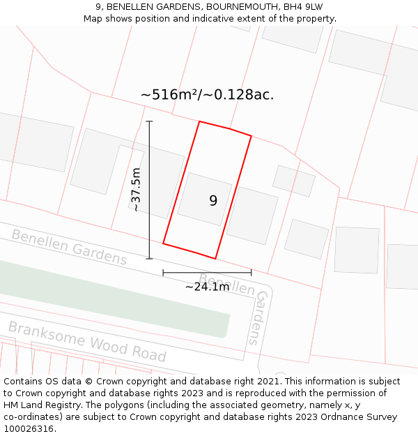 9, BENELLEN GARDENS, BOURNEMOUTH, BH4 9LW: Plot and title map
