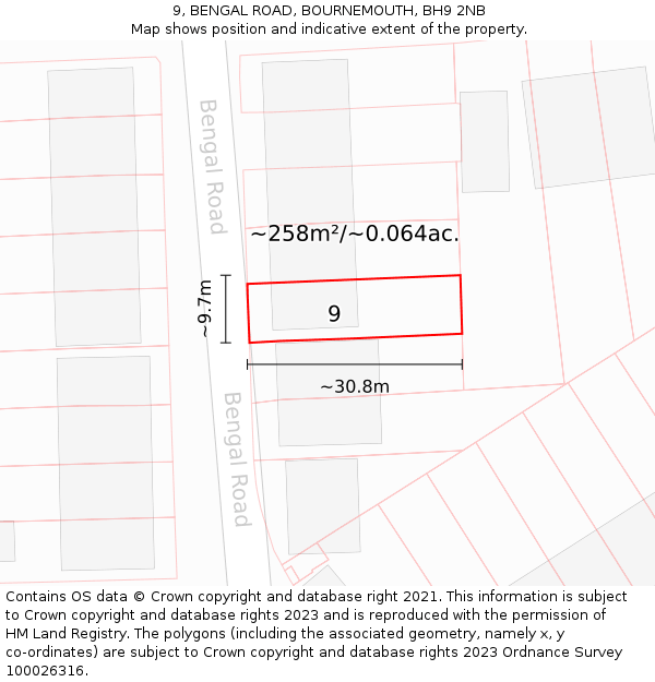 9, BENGAL ROAD, BOURNEMOUTH, BH9 2NB: Plot and title map