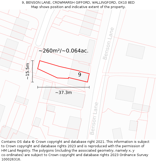 9, BENSON LANE, CROWMARSH GIFFORD, WALLINGFORD, OX10 8ED: Plot and title map