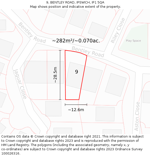 9, BENTLEY ROAD, IPSWICH, IP1 5QA: Plot and title map