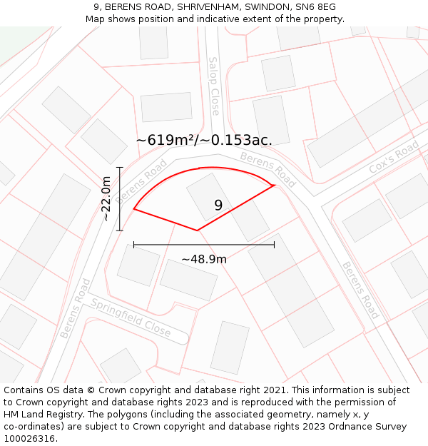 9, BERENS ROAD, SHRIVENHAM, SWINDON, SN6 8EG: Plot and title map