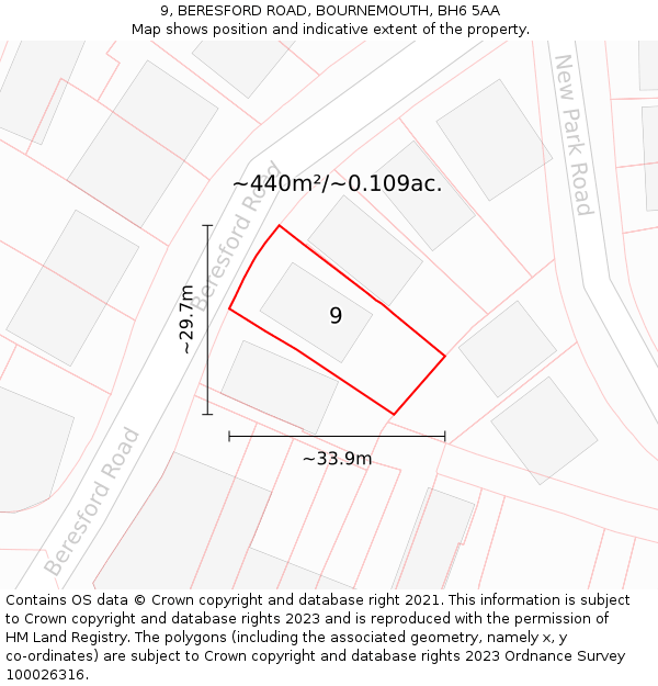 9, BERESFORD ROAD, BOURNEMOUTH, BH6 5AA: Plot and title map