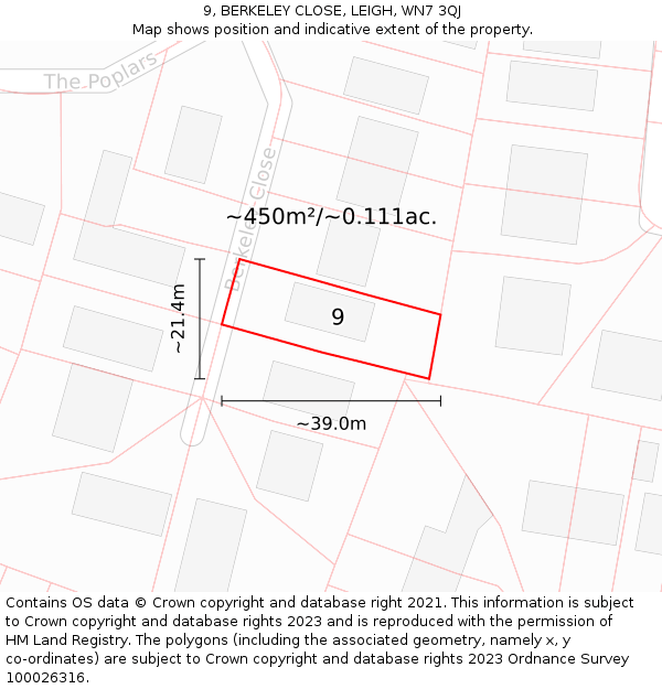 9, BERKELEY CLOSE, LEIGH, WN7 3QJ: Plot and title map