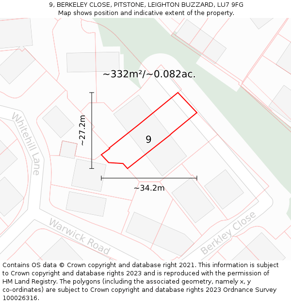 9, BERKELEY CLOSE, PITSTONE, LEIGHTON BUZZARD, LU7 9FG: Plot and title map