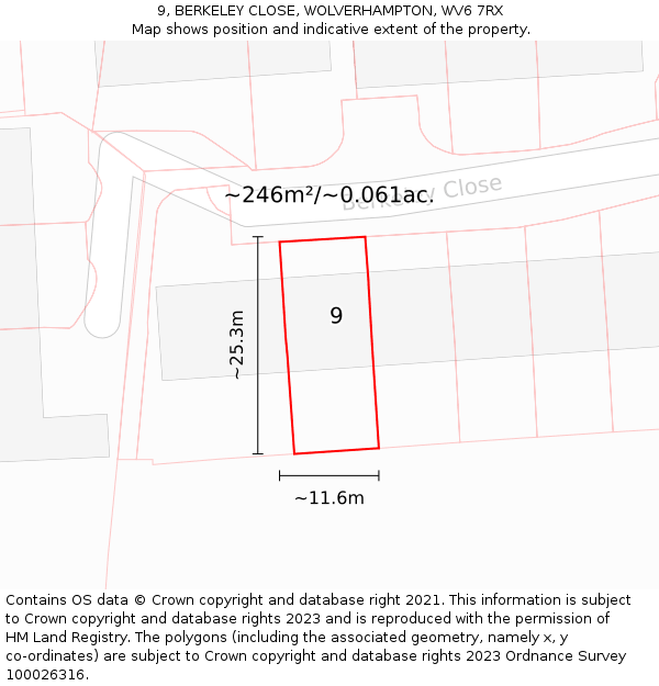 9, BERKELEY CLOSE, WOLVERHAMPTON, WV6 7RX: Plot and title map